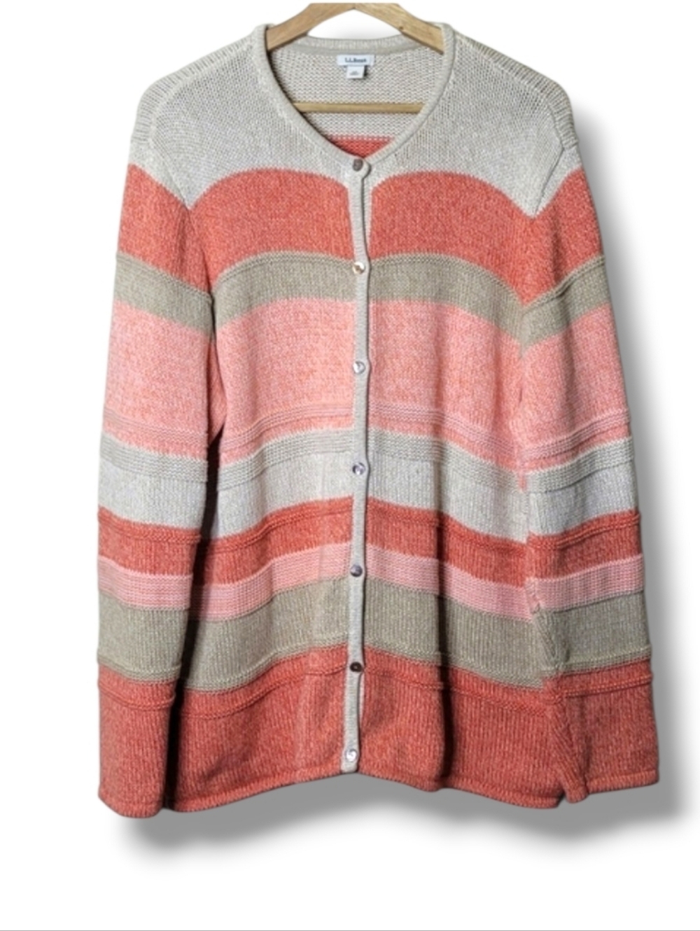 LL Bean Striped Cardigan Sweater Chunky Knit Size 2X